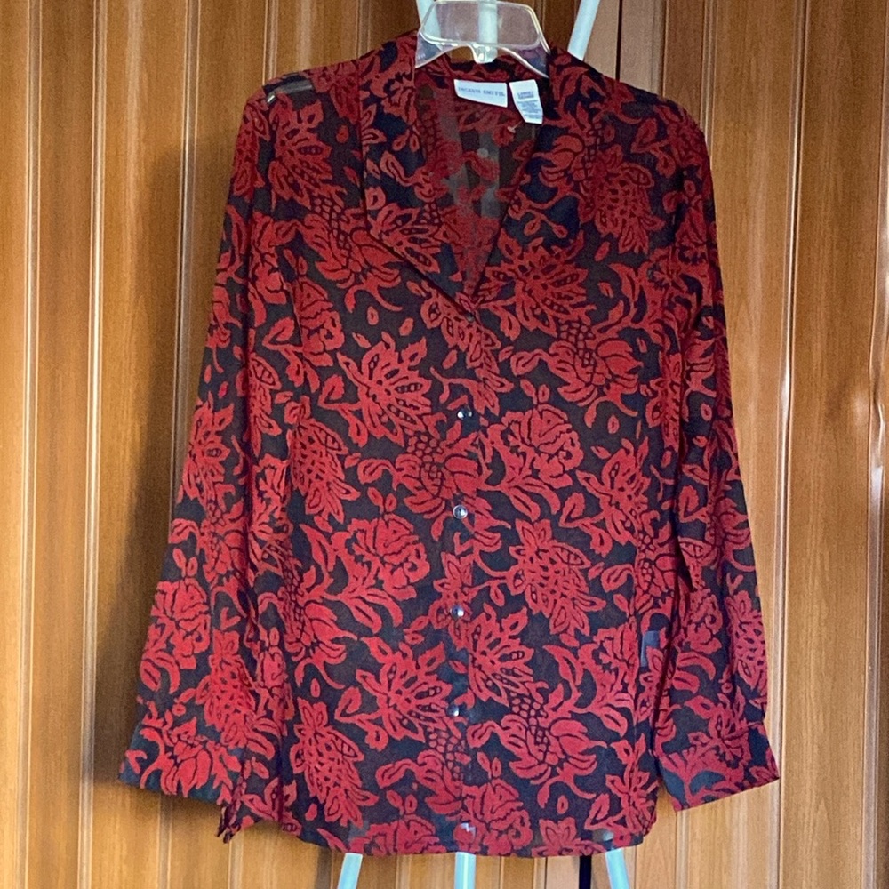 Jaclyn Smith Buttoned Long Sleeves Red and Black Blouse Size L